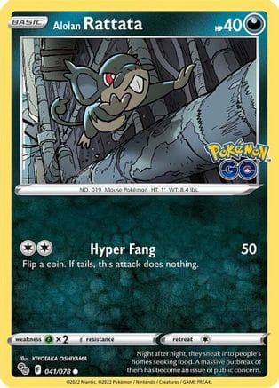 'Pokemon - 'Alolan Rattata 041/078  - Reverse Holofoil Pokemon GO - Common