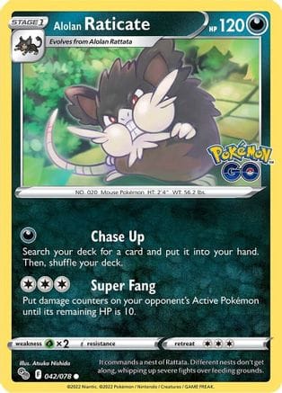 'Pokemon - 'Alolan Raticate 042/078  - Reverse Holofoil Pokemon GO - Common