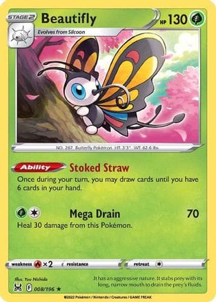 'Pokemon - 'Beautifly 008/196  - Holofoil SWSH11 Lost Origin - Holo Rare