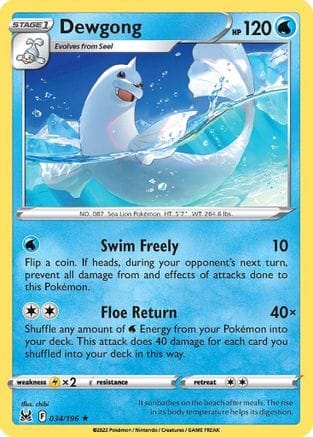 'Pokemon - 'Dewgong 034/196  SWSH11 Lost Origin - Rare