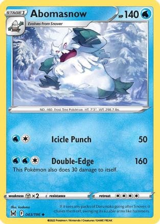 'Pokemon - 'Abomasnow 043/196  SWSH11 Lost Origin - Uncommon