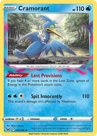 'Pokemon - 'Cramorant 050/196  - Reverse Holofoil SWSH11 Lost Origin - Rare
