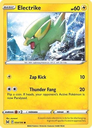 'Pokemon - 'Electrike 054/196  - Reverse Holofoil SWSH11 Lost Origin - Common