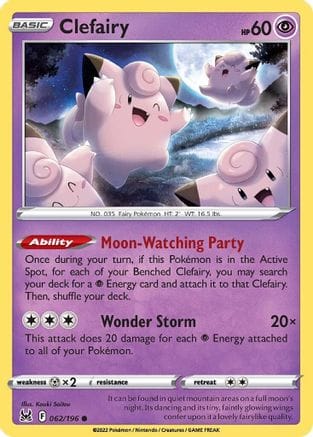 'Pokemon - 'Clefairy 062/196  - Reverse Holofoil SWSH11 Lost Origin - Common