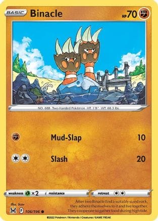 'Pokemon - 'Binacle 106/196  SWSH11 Lost Origin - Common