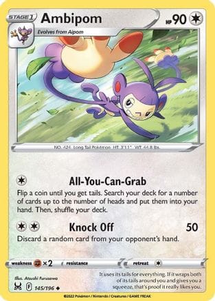 'Pokemon - 'Ambipom 145/196  - Reverse Holofoil SWSH11 Lost Origin - Uncommon