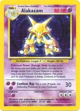 'Pokemon - 'Alakazam 001/102  - 1st Edition Holofoil Base Set - Holo Rare