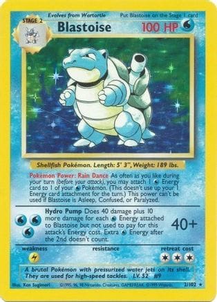 'Pokemon - 'Blastoise 002/102  - Holofoil Base Set - Holo Rare