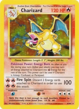 'Pokemon - 'Charizard 004/102  - Holofoil Base Set - Holo Rare