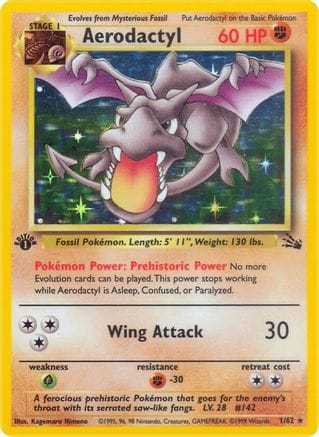 'Pokemon - 'Aerodactyl (1) 001/62  - 1st Edition Holofoil Fossil - Holo Rare