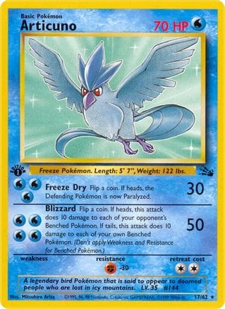 'Pokemon - 'Articuno (17) 017/62  - 1st Edition Fossil - Rare