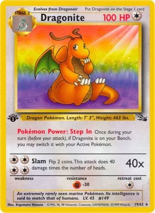 'Pokemon - 'Dragonite (19) 019/62  - Unlimited Fossil - Rare