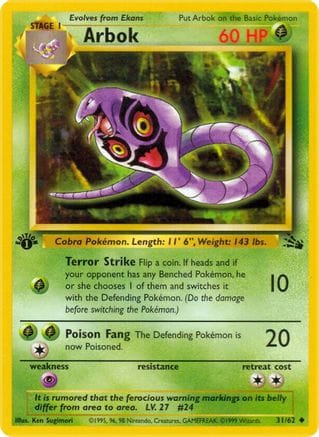 'Pokemon - 'Arbok 031/62  - Unlimited Fossil - Uncommon