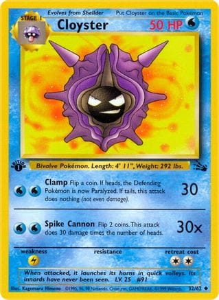 'Pokemon - 'Cloyster 032/62  - 1st Edition Fossil - Uncommon