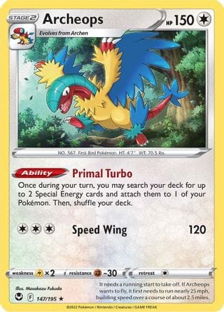 'Pokemon - 'Archeops 147/195  - Reverse Holofoil SWSH12 Silver Tempest - Holo Rare