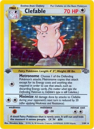 'Pokemon - 'Clefable (1) 001/64  - Unlimited Holofoil Jungle - Holo Rare