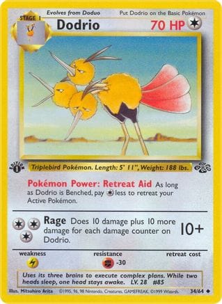 'Pokemon - 'Dodrio 034/64  - 1st Edition Jungle - Uncommon