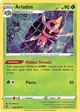 'Pokemon - 'Ariados 004/195  - Holofoil SWSH12 Silver Tempest - Holo Rare