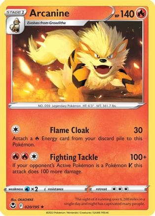 'Pokemon - 'Arcanine 020/195  SWSH12 Silver Tempest - Rare