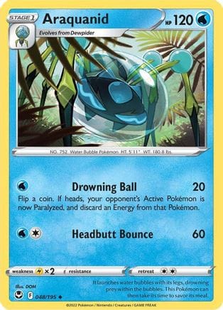 'Pokemon - 'Araquanid 048/195  - Reverse Holofoil SWSH12 Silver Tempest - Uncommon