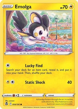 'Pokemon - 'Emolga 054/195  - Reverse Holofoil SWSH12 Silver Tempest - Common