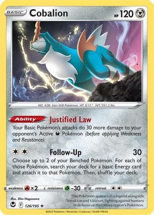 'Pokemon - 'Cobalion 126/195  SWSH12 Silver Tempest - Rare