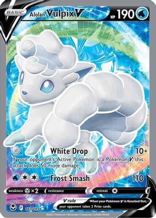 'Pokemon - 'Alolan Vulpix V (Full Art) 173/195  - Holofoil SWSH12 Silver Tempest - Ultra Rare
