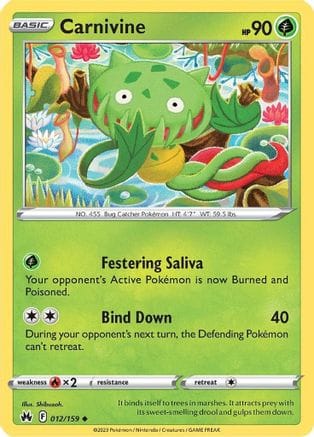 'Pokemon - 'Carnivine 012/159  - Reverse Holofoil Crown Zenith - Uncommon