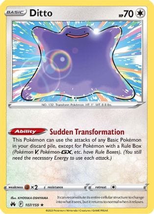 'Pokemon - 'Ditto 107/159  - Holofoil Crown Zenith - Holo Rare