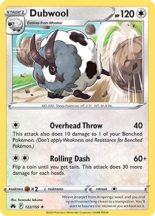 'Pokemon - 'Dubwool 122/159  - Reverse Holofoil Crown Zenith - Rare