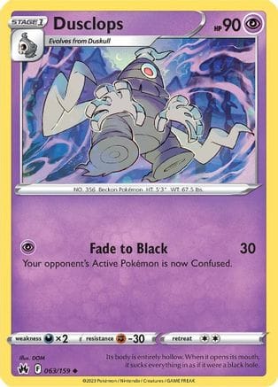 'Pokemon - 'Dusclops 063/159  - Reverse Holofoil Crown Zenith - Uncommon