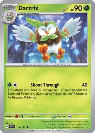 'Pokemon - 'Dartrix 014/197  - Reverse Holofoil SV03 Obsidian Flames - Uncommon