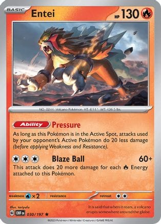 'Pokemon - 'Entei 030/197  - Holofoil SV03 Obsidian Flames - Rare