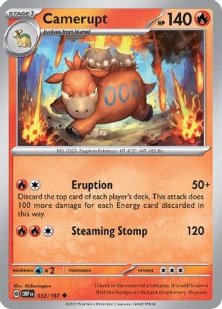 'Pokemon - 'Camerupt 032/197  SV03 Obsidian Flames - Uncommon