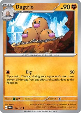 'Pokemon - 'Dugtrio 104/197  - Reverse Holofoil SV03 Obsidian Flames - Uncommon