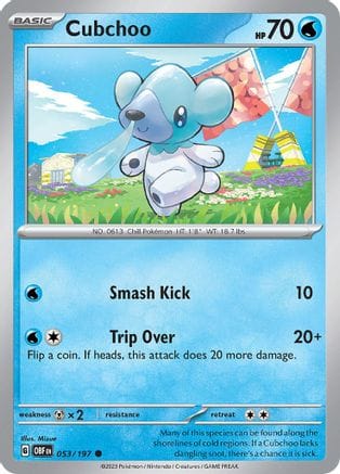 'Pokemon - 'Cubchoo 053/197  - Reverse Holofoil SV03 Obsidian Flames - Common