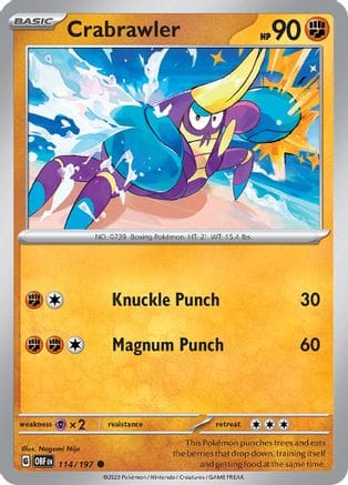 'Pokemon - 'Crabrawler 114/197  - Reverse Holofoil SV03 Obsidian Flames - Common