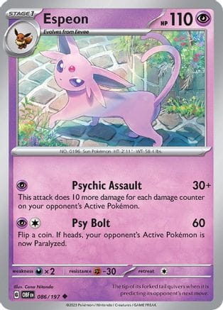 'Pokemon - 'Espeon 086/197  - Reverse Holofoil SV03 Obsidian Flames - Uncommon