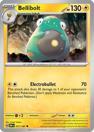 'Pokemon - 'Bellibolt 077/197  - Reverse Holofoil SV03 Obsidian Flames - Uncommon