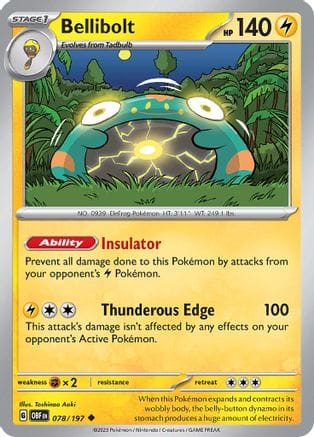 'Pokemon - 'Bellibolt 078/197  SV03 Obsidian Flames - Uncommon