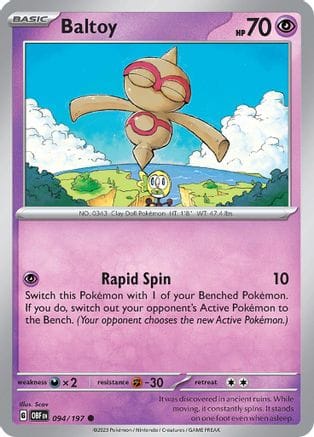 'Pokemon - 'Baltoy 094/197  - Reverse Holofoil SV03 Obsidian Flames - Common