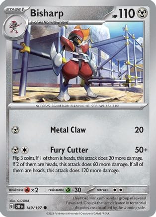 'Pokemon - 'Bisharp 149/197  - Reverse Holofoil SV03 Obsidian Flames - Common
