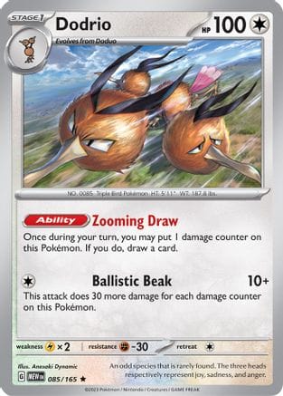 'Pokemon - 'Dodrio 085/165  - Reverse Holofoil SV Scarlet & Violet 151 - Rare