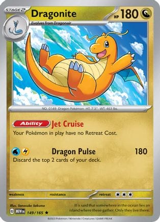 'Pokemon - 'Dragonite 149/165  - Reverse Holofoil SV Scarlet & Violet 151 - Rare