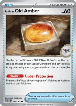 'Pokemon - 'Antique Old Amber 154/165  - Reverse Holofoil SV Scarlet & Violet 151 - Common