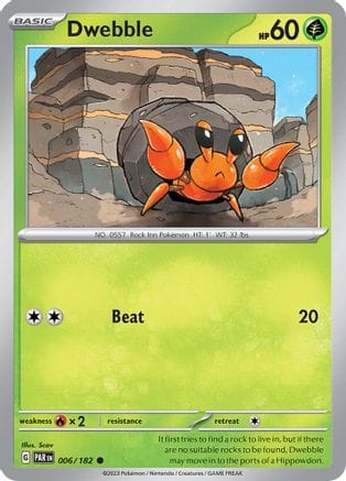 'Pokemon - 'Dwebble 006/182  - Reverse Holofoil SV04 Paradox Rift - Common