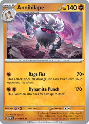 'Pokemon - 'Annihilape 047/091  - Holofoil SV Paldean Fates - Rare