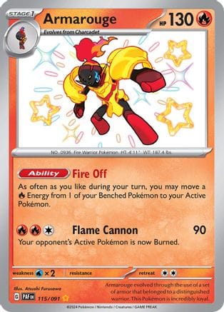'Pokemon - 'Armarouge 115/091  - Holofoil SV Paldean Fates - Shiny Rare