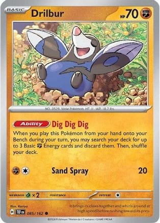 'Pokemon - 'Drilbur 085/162  - Reverse Holofoil SV05 Temporal Forces - Common