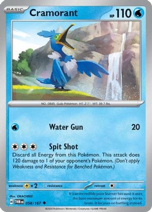 'Pokemon - 'Cramorant 058/167  - Reverse Holofoil SV06 Twilight Masquerade - Uncommon